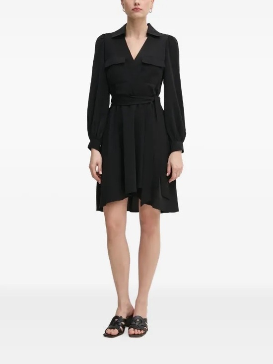 Dkny Dresses & Skirts - DKNY Wrap Front Long Sleeve Mini Dress Black Tie Waist Collared Size 12